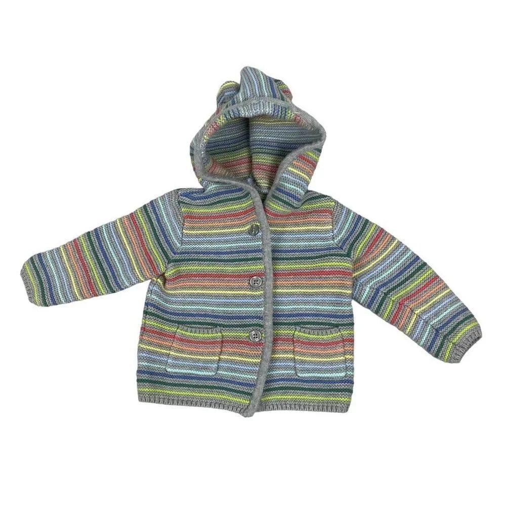 Baby Gap Garter Knit Rainbow Hooded Cardigan Sweater size 6-12 months